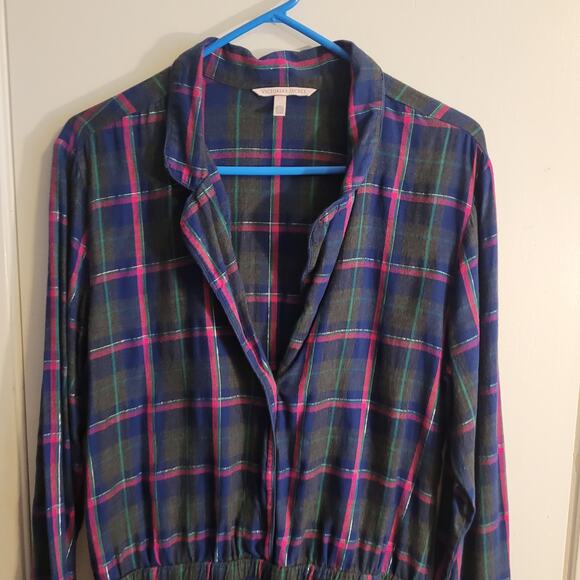 Victoria’s Secret Metallic Plaid Romper Sleepwear Medium Collegiate Quietlux - Picture 3 of 14